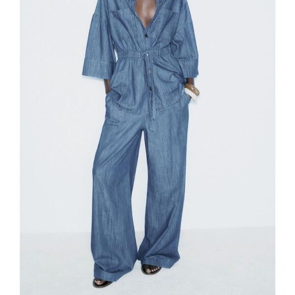 Zara Womans Jeans Size US 8 EU 40 Blue Denim High Waist Wide Leg 7484/159 NWT - Picture 1 of 9